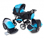Vaiki&scaron;kas vežimėlis 3in1 su auto kėdute Urbano Travel System, black/blue