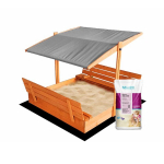 Impregnuota medinė smėlio dėžė su stogeliu ir 250 kg smėlio, 120x120 cm