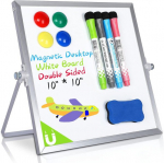 Interaktyvios lentos, magnetinė sauso trynimo lenta &ndash; ne&scaron;iojama 10"x10" lenta su stovu, žymekliais ir magnetais vaikams