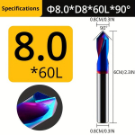 Grąžtas CNC staklėms, 8.0*60L, volframo plienas, 1vnt 8-D8-60