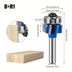 Medienos frezavimo antgalis su guoliu, 8mm kotas, R1, 8 mm XR1