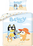 Bluey &scaron;eimos lovos komplektas, 100% medvilnė, antklodės užvalkalas 140x200 cm + pagalvės užvalkalas, su Bluey, Bingo, Bandit ir Chilli