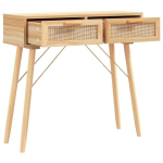 Konsolinis staliukas vidaXL, Pu&scaron;is/ratanas, 80x30x75cm, ruda