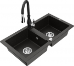 Granitinė virtuvinė plautuvė Mexen Mario su mai&scaron;ytuvu ir sifonu, Metallic black/gold+Black