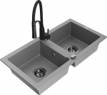Granitinė virtuvinė plautuvė Mexen Mario su mai&scaron;ytuvu ir sifonu, Grey+Black