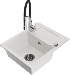 Granitinė virtuvinė plautuvė Mexen Enzo su mai&scaron;ytuvu ir sifonu, White+Black/Chrome