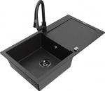 Granitinė virtuvinė plautuvė Mexen Leo su mai&scaron;ytuvu ir sifonu, Metallic black/silver+Black