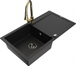 Granitinė virtuvinė plautuvė Mexen Leo su mai&scaron;ytuvu ir sifonu, Black+Gold