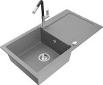 Granitinė virtuvinė plautuvė Mexen Leo su mai&scaron;ytuvu ir sifonu, Grey+Black/Chrome