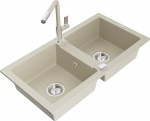 Granitinė virtuvinė plautuvė Mexen Mario su mai&scaron;ytuvu ir sifonu, Beige+Beige/Chrome