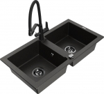 Granitinė virtuvinė plautuvė Mexen Mario su mai&scaron;ytuvu ir sifonu, Metallic black/gold+Black