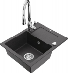Granitinė virtuvinė plautuvė Mexen Enzo su mai&scaron;ytuvu ir sifonu, Black granite+Chrome