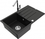 Granitinė virtuvinė plautuvė Mexen Bruno su mai&scaron;ytuvu ir sifonu, Black+Chrome
