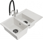 Granitinė virtuvinė plautuvė Mexen Gaspar su mai&scaron;ytuvu ir sifonu, White+Black/Chrome
