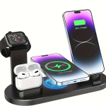3 viename USB Type-C belaidė įkrovimo stotis,  Juoda