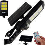 Soliarinis lauko &scaron;viestuvas su pultu COB 120 LED su laisvai pastatoma saulės baterija