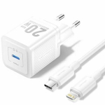 Įkroviklis tankai ES ki&scaron;tukui, Type-C, 20W, GaN, USB-C į Lightning kabelis, 1m - Vention (TZ-FEPWW0-EU-02) - Baltas
