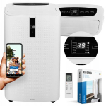 Mobilus oro kondicionierius su drėgmės surinkimo ir vėdinimo funkcijomis EBERG ENVA E35J1, 3,53 kW, Wi-Fi, iki 40 m&sup2;, A energijos klasė, su pultu ir lango tarpine