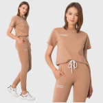 Medvilninis laisvalaikio komplektas moterims Fashion, rudas, S