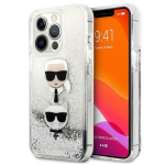 Karl Lagerfeld skysti blizgučiai Karl & Choupette Head dėklas, skirtas iPhone 13 Pro Max (sidabras), Sidabrinė