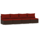 Keturvietė sofa su pagalvėlėmis, rudos spalvos, poliratanas