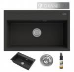 Granito kriauklė ir chromuotas sifonas Granitan Asti, juodi