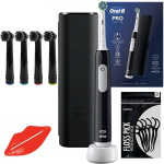 "Oral-B Pro 1 Black" dantų &scaron;epetėlis + juodas dėklas + 4x juodi antgaliai + nemokamos dovanos