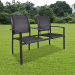 vidaXL Dvivietis sodo suoliukas, 131 cm, plienas ir tekstilė, juodas, Juoda