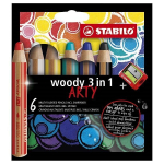 Spalvoti pie&scaron;tukai STABILO WOODY 3 in 1 | 6 spalvos + pie&scaron;tukas ARTY