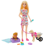 Barbie lėlė ir &scaron;uniukai su vežimėliu, 10 priedų