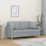 Dvivietė sofa su pagalvėlėmis, &scaron;viesiai pilka, 140cm, audinys
