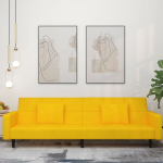 Dvivietė sofa-lova su dvejomis pagalvėmis, geltona, aksomas