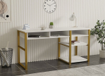 Ra&scaron;omasis stalas ir lentyna Kalune Design Emro, auksinė/balta