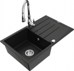 Granitinė virtuvinė plautuvė Mexen Bruno su mai&scaron;ytuvu ir sifonu, Black/Chrome