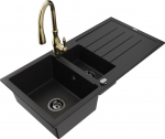 Granitinė virtuvinė plautuvė Mexen Andres su mai&scaron;ytuvu ir sifonu, Black/Gold