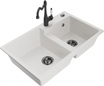 Granitinė virtuvinė plautuvė Mexen Tomas su mai&scaron;ytuvu ir sifonu, White/Black