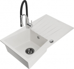Granitinė virtuvinė plautuvė Mexen Cesar su mai&scaron;ytuvu ir sifonu, White/Black/Chrome