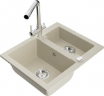 Granitinė virtuvinė plautuvė Mexen Carlos su mai&scaron;ytuvu ir sifonu, Beige+Chrome