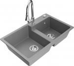 Granitinė virtuvinė plautuvė Mexen Tomas su mai&scaron;ytuvu ir sifonu, Grey/Chrome