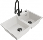 Granitinė virtuvinė plautuvė Mexen Tomas su mai&scaron;ytuvu ir sifonu, White/Black