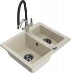 Granitinė virtuvinė plautuvė Mexen Carlos su mai&scaron;ytuvu ir sifonu, Beige+Black/Chrome