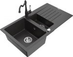 Granitinė virtuvinė plautuvė Mexen Matias su mai&scaron;ytuvu ir sifonu, Black granite