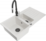Granitinė virtuvinė plautuvė Mexen Matias su mai&scaron;ytuvu ir sifonu, White/Black