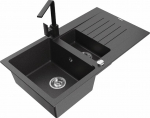 Granitinė virtuvinė plautuvė Mexen Matias su mai&scaron;ytuvu ir sifonu, Black granite/Black