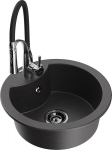 Granitinė virtuvinė plautuvė Mexen Diego su mai&scaron;ytuvu ir sifonu, Black granite/Black/Chrome