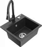 Granitinė virtuvinė plautuvė Mexen Milo su mai&scaron;ytuvu ir sifonu, Black granite
