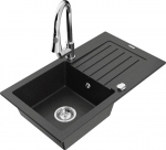 Granitinė virtuvinė plautuvė Mexen Pablo su mai&scaron;ytuvu ir sifonu, Metallic black/Silver/Chrome