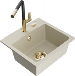 Granitinė virtuvinė plautuvė Mexen Milo su mai&scaron;ytuvu ir sifonu, Beige/Black/Gold