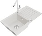 Granitinė virtuvinė plautuvė Mexen Pablo su mai&scaron;ytuvu ir sifonu, White+White/Chrome