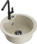 Granitinė virtuvinė plautuvė Mexen Diego su mai&scaron;ytuvu ir sifonu, Beige/Black